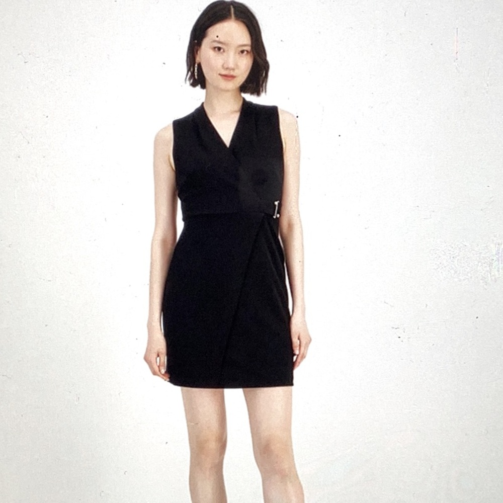 Tahari Petite Faux-Wrap Sleeveless Jersey Sheath Dress